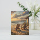 Beach Chairs Sunset Coastal Ocean Vacation ポストカード (スタンド正面)