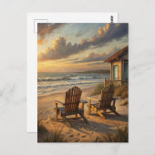 Beach Chairs Sunset Coastal Ocean Vacation ポストカード (正面/裏面)
