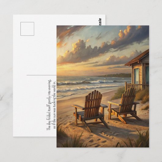 Beach Chairs Sunset Coastal Ocean Vacation ポストカード (正面/裏面)