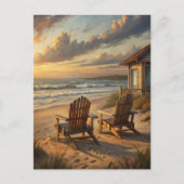 Beach Chairs Sunset Coastal Ocean Vacation ポストカード (正面)