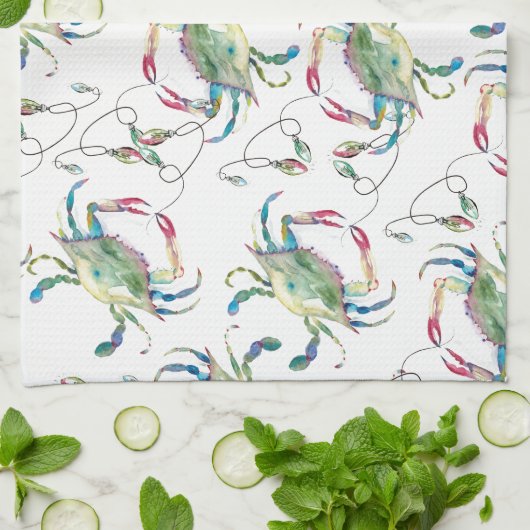 Beach Christmas Blue Crab キッチンタオル (折り畳み)