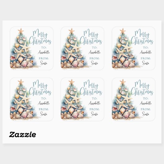 Beach Christmas Gift Tag Sticker スクエアシール (シート)