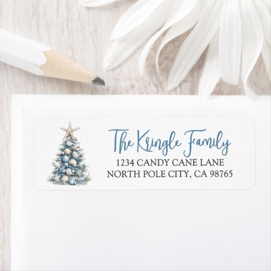 Beach Christmas Tree Return Address ラベル (インサイチュ)