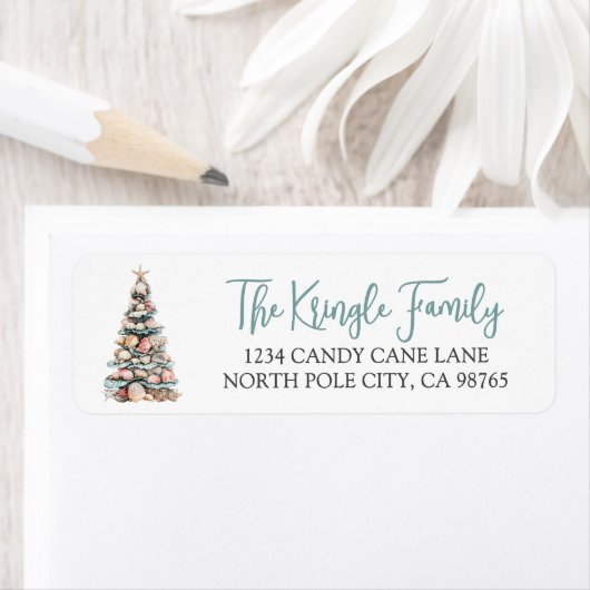 Beach Christmas Tree Return Address ラベル (インサイチュ)