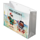 Beach Christmas with Surfer Santa Barbecue ラージペーパーバッグ (正面アングル)
