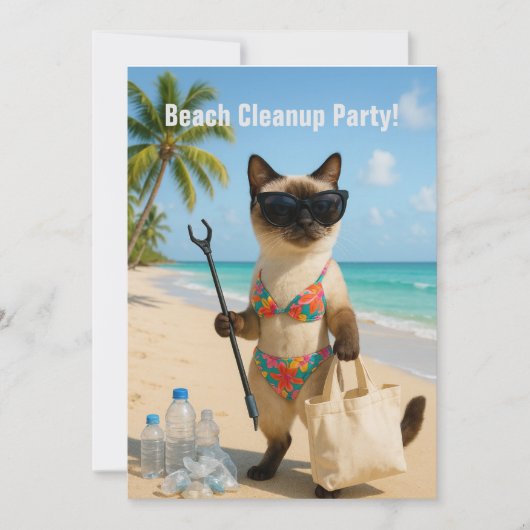 Beach Cleanup Party with cat lovers Invitation  招待状 (正面)