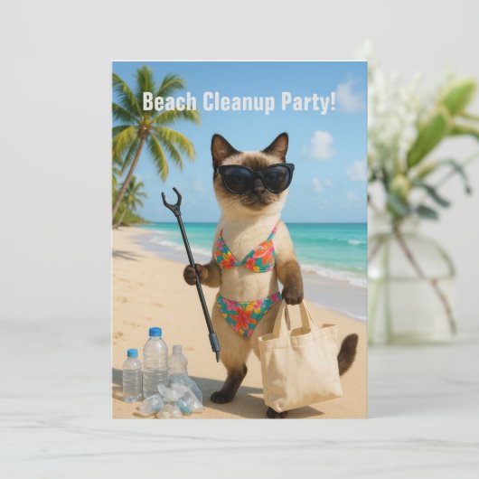 Beach Cleanup Party with cat lovers Invitation 招待状 (スタンド正面)
