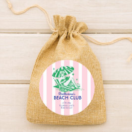 Beach Club Pink Cabana Stripe Birthday Party ラウンドシール