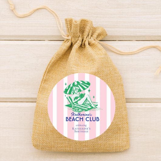 Beach Club Pink Cabana Stripe Birthday Party ラウンドシール