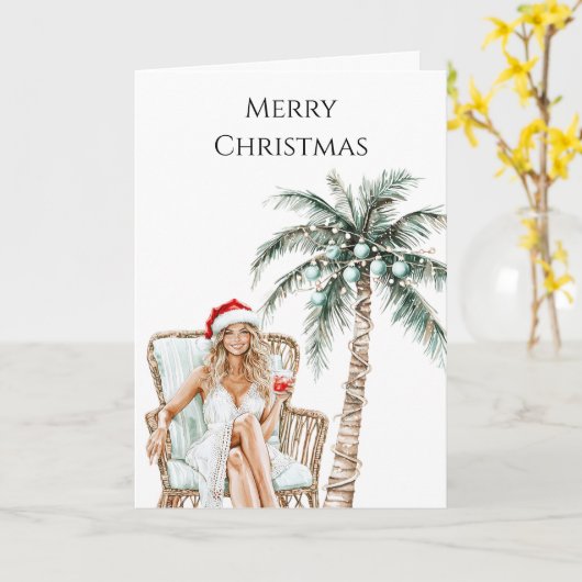 Beach Coast Blond Woman Christmas カード (黄色い花)