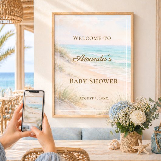 Beach coastal Baby Shower Welcome ポスター