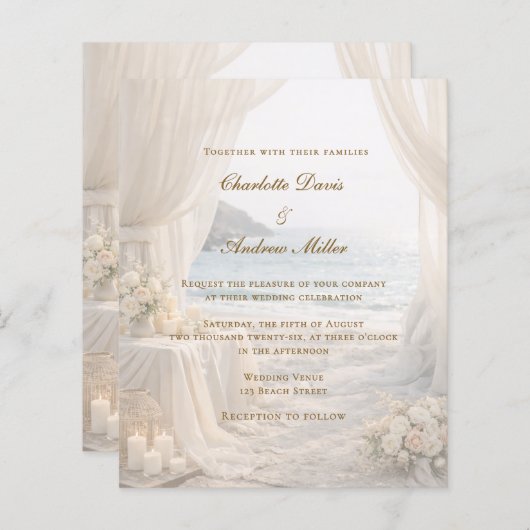 Beach coastal elegant romantic wedding invitation (正面/裏面)