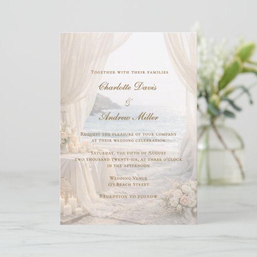 Beach coastal elegant wedding 招待状 (スタンド正面)