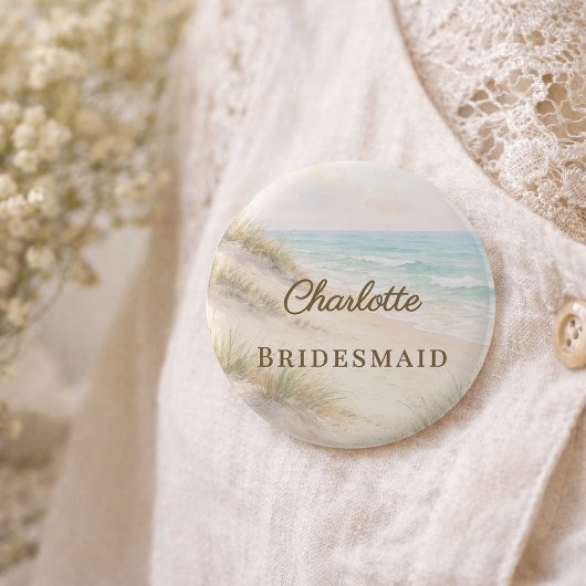 Beach Coastal Elegant Wedding Bridesmaid Name Tag 缶バッジ