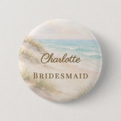 Beach Coastal Elegant Wedding Bridesmaid Name Tag 缶バッジ (正面)