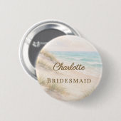 Beach Coastal Elegant Wedding Bridesmaid Name Tag 缶バッジ (正面&裏面)