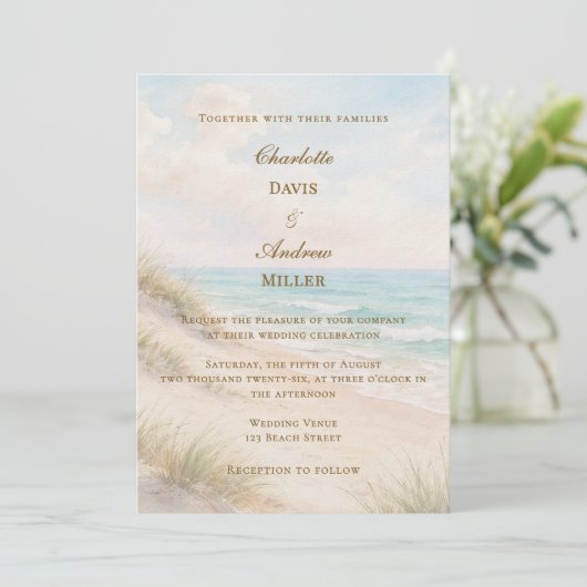 Beach coastal luxury wedding 招待状 (スタンド正面)
