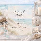 Beach coastal modern budget wedding Save the Date チラシ