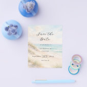 Beach coastal modern budget wedding Save the Date チラシ (シングル)