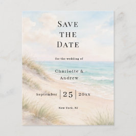 Beach coastal modern wedding budget Save the Date チラシ