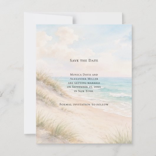 Beach coastal modern wedding Save the Date card (裏面)
