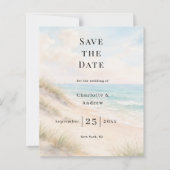 Beach coastal modern wedding Save the Date card (正面)