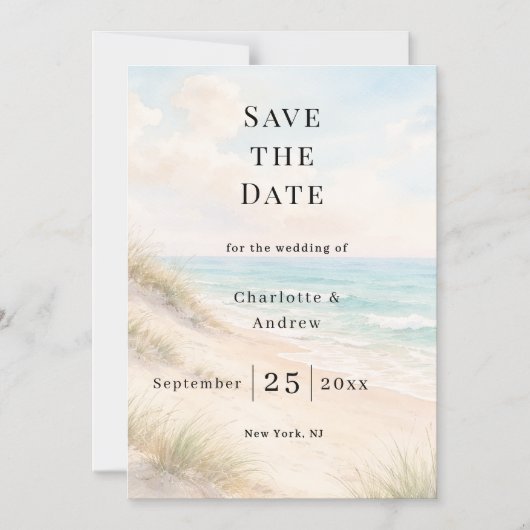 Beach coastal modern wedding Save the Date magnet マグネット招待状 (正面)