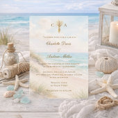 Beach coastal monogrammed wedding 招待状