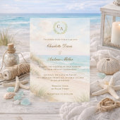 Beach coastal monogrammed wedding 招待状