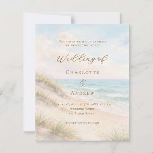 Beach coastal ocean wedding invitation (正面)