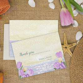 Beach Coastal Purple Floral Wedding Thank You ポストカード