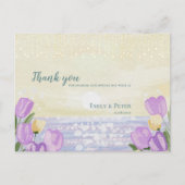 Beach Coastal Purple Floral Wedding Thank You ポストカード (正面)