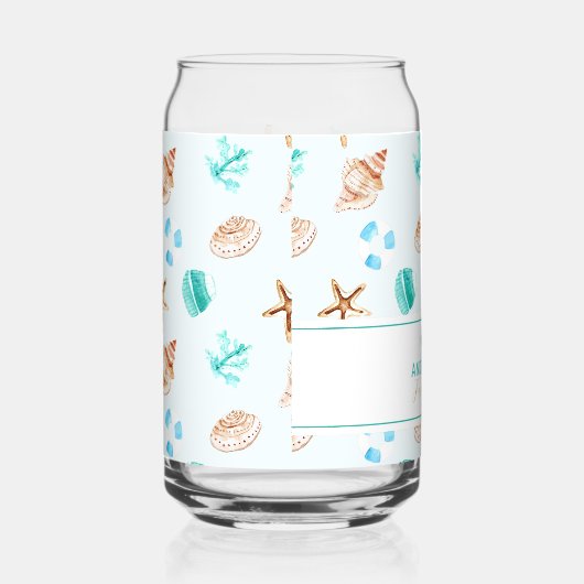 Beach Coastal Seashells Family Name Custom ガラス缶 (右)