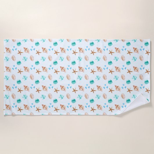 Beach Coastal Seashells Tropical Ocean ビーチタオル (正面)
