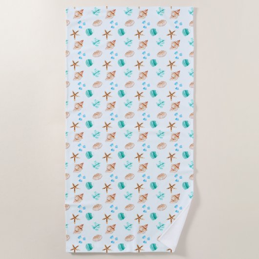 Beach Coastal Seashells Tropical Ocean ビーチタオル (正面)