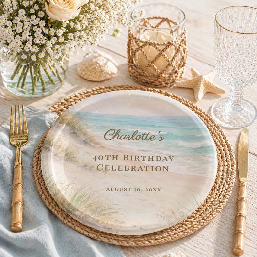 Beach coastal summer birthday ペーパープレート