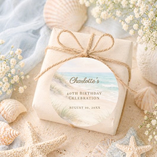 Beach coastal summer birthday ラウンドシール