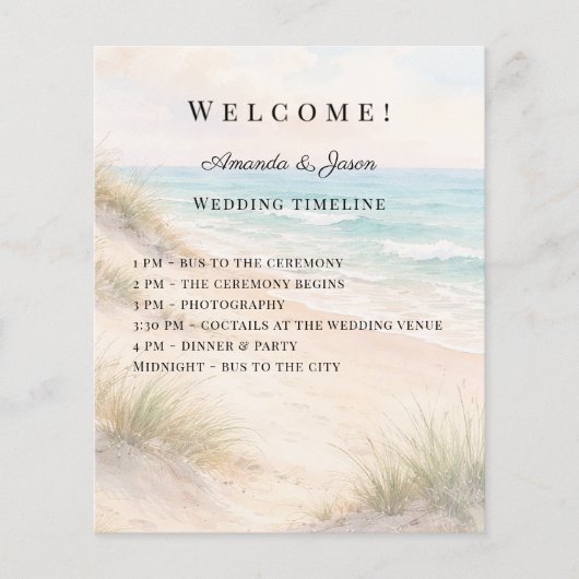 Beach coastal wedding program timeline (正面)