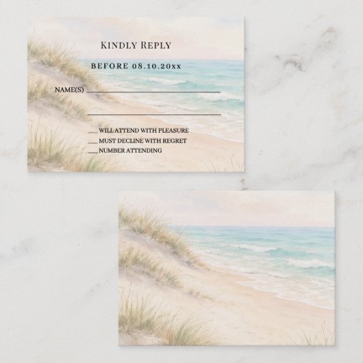 Beach coastal wedding response RSVP ノートカード (正面/裏面)