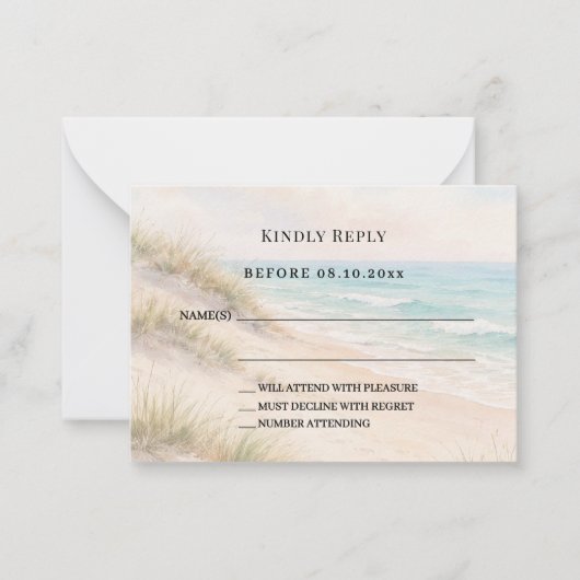 Beach coastal wedding response RSVP ノートカード (正面)