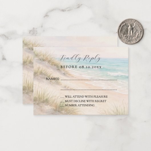 Beach coastal wedding response RSVP ノートカード (正面/裏面インサイチュ)