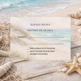 Beach coastal wedding response RSVP ノートカード
