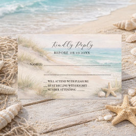 Beach coastal wedding response RSVP ノートカード