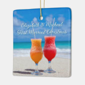 Beach Cocktails First Married Christmas セラミックオーナメント (左)