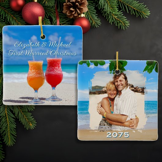 Beach Cocktails First Married Christmas セラミックオーナメント