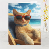 BEACH COOL CAT BIRTHDAY GREETING CARD カード (黄色い花)