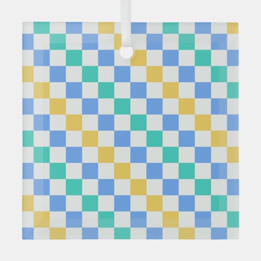 Beach day diagonal checkerboard pattern ガラスオーナメント (正面)
