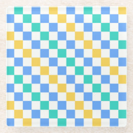 Beach day diagonal checkerboard pattern ガラスコースター