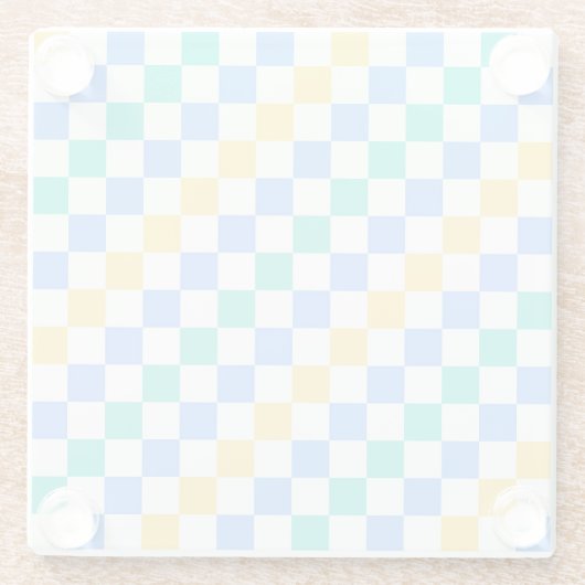 Beach day diagonal checkerboard pattern ガラスコースター (裏面)