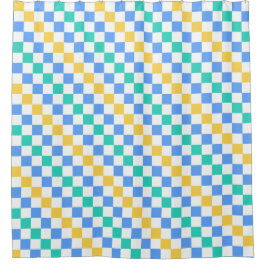 Beach day diagonal checkerboard pattern シャワーカーテン